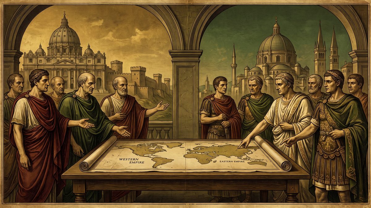 ローマ帝国が東西に分裂するのイラスト