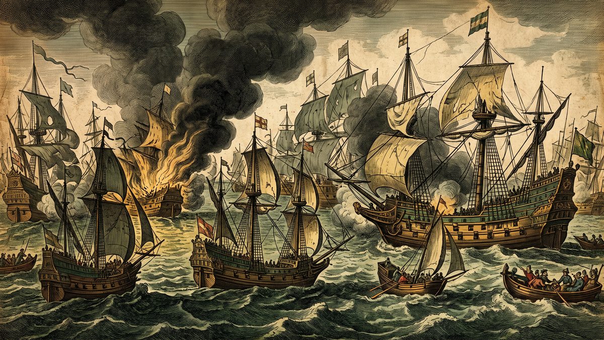 イギリスがスペイン無敵艦隊を破るのイラスト