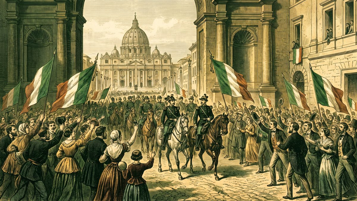 イタリア王国がローマを併合し統一を完成するのイラスト